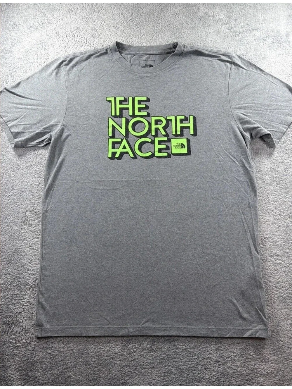 The North Face Men's Gray Short Sleeve T-Shirt Neon Logo Graphic Crew